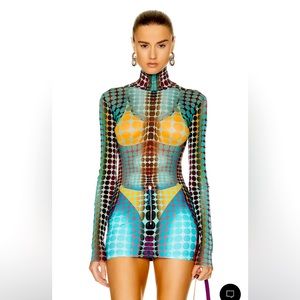 Jean Paul Gualtier blue dots turtleneck and miniskirt
